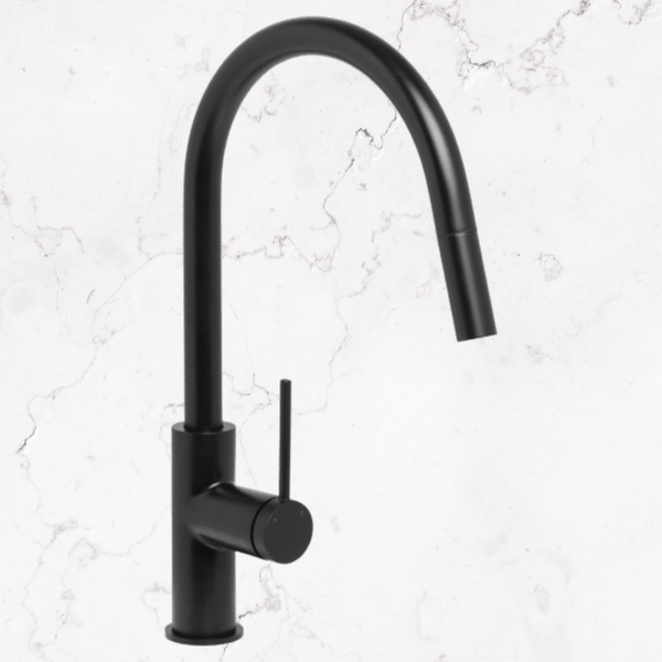 Johnson Suisse Venezia Gooseneck Pull Out Sink Mixer Matte Black Lead Free