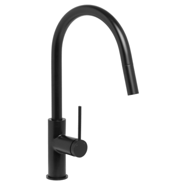 Johnson Suisse Venezia Gooseneck Pull Out Sink Mixer Matte Black Lead Free