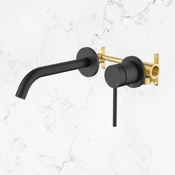 Johnson Suisse Venezia Wall Basin And Bath Mixer Kit Complete Matte Black Lead Free