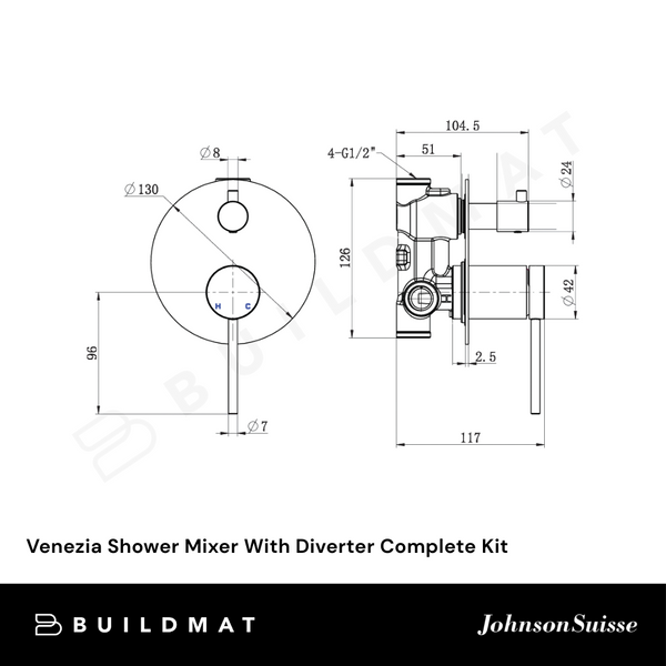 Johnson Suisse Venezia Shower Mixer With Diverter Complete Kit Chrome
