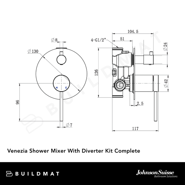 Johnson Suisse Venezia Shower Mixer With Diverter Kit Complete Gunmetal