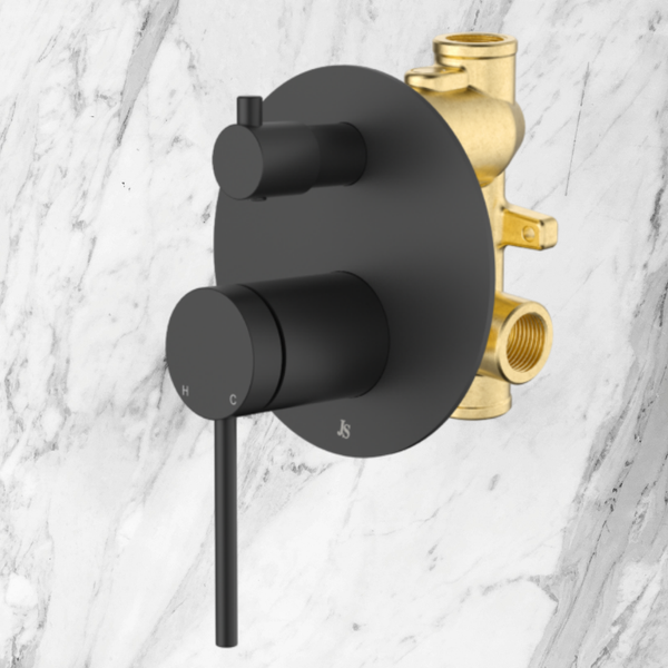 Johnson Suisse Venezia Shower Mixer With Diverter Complete Kit Matte Black
