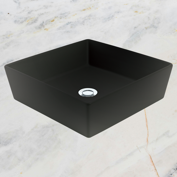 Johnson Suisse Venezia Square Countertop Vessel With Chrome Pop-up Waste Matte Black