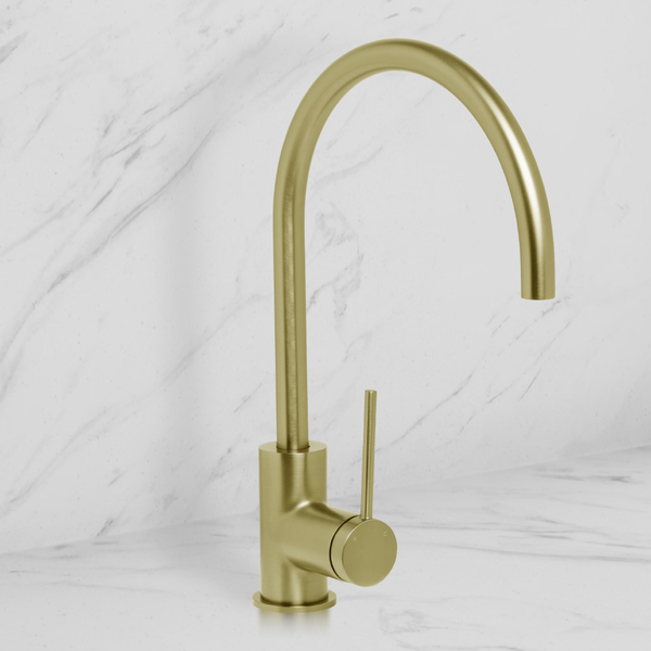 Johnson Suisse Venezia Gooseneck Sink Mixer Brushed Brass Gold