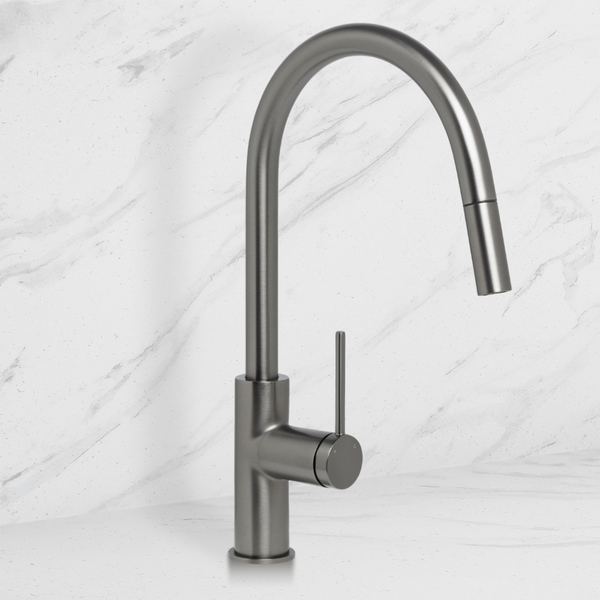 Johnson Suisse Venezia Gooseneck Pull Out Sink Mixer Brushed Gunmetal