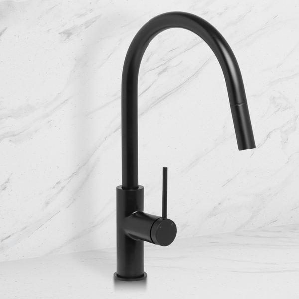 Johnson Suisse Venezia Gooseneck Pull Out Sink Mixer Matte Black