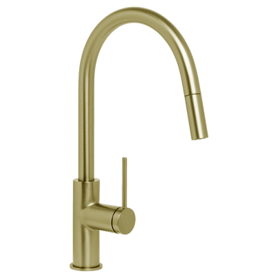 Johnson Suisse Venezia Gooseneck Pull Out Sink Mixer Brushed Brass Gold