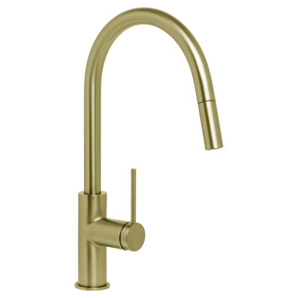 Johnson Suisse Venezia Gooseneck Pull Out Sink Mixer Brushed Brass Gold