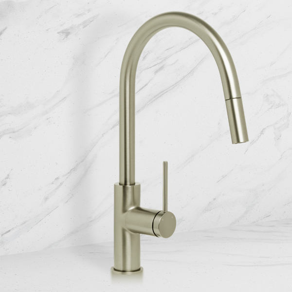 Johnson Suisse Venezia Gooseneck Pull Out Sink Mixer Brushed Nickel