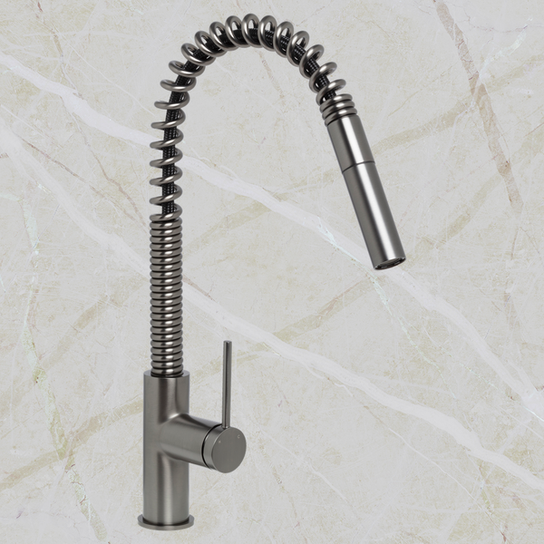 Johnson Suisse Venezia Gooseneck Pull Out Spring Sink Mixer Brushed Gunmetal