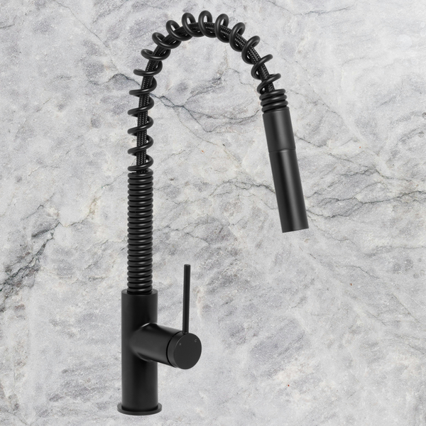 Johnson Suisse Venezia Gooseneck Pull Out Spring Sink Mixer Matte Black