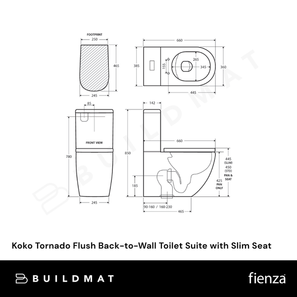 Fienza Koko Tornado Flush Back-to-Wall Toilet Suite P-Trap (Pan+Seat+GEBERIT Cistern) with Slim Seat Gloss White