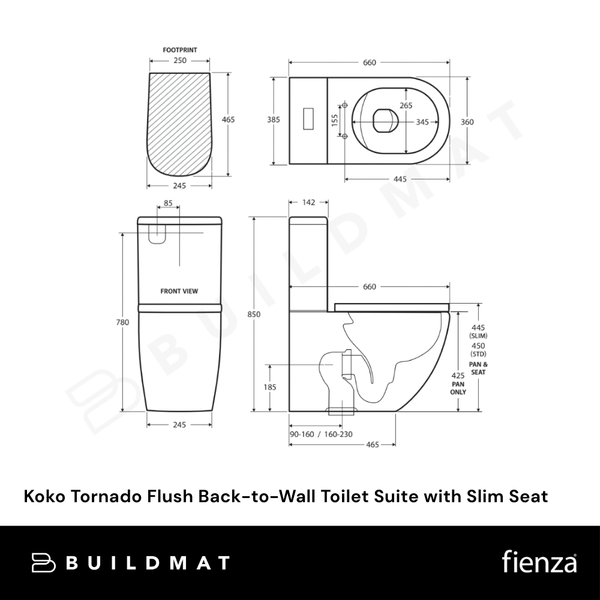 Fienza Koko Tornado Flush Back-to-Wall Toilet Suite with Slim Seat Gloss White