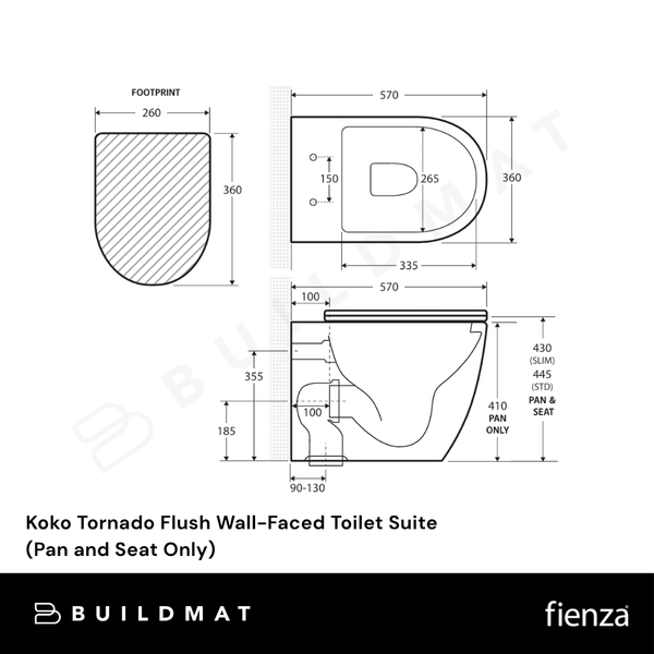 Fienza Koko Tornado Flush Wall-Faced Toilet Suite (Pan and Seat Only) Matte White