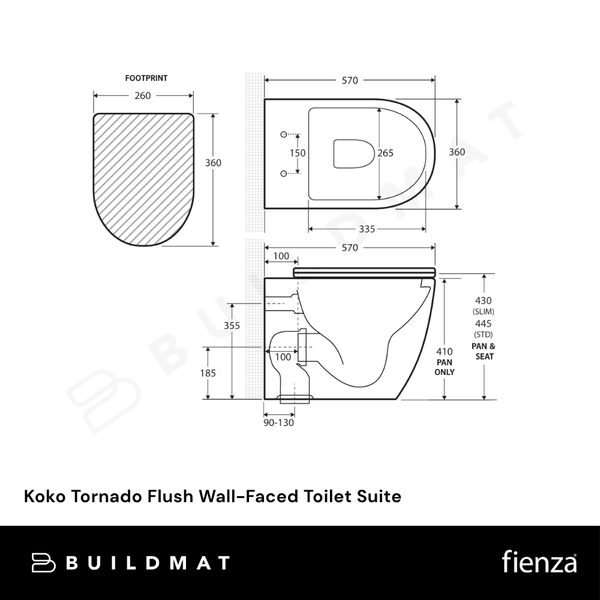 Fienza Koko Tornado Flush Wall-Faced Toilet Suite (Pan and Seat and GEBERIT Sigma In-Wall Cistern) Gloss White