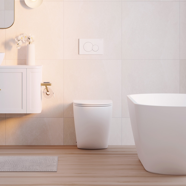 Fienza Koko Tornado Flush Wall-Faced Toilet Suite (Pan and Seat and GEBERIT In-Wall Cistern) Matte White