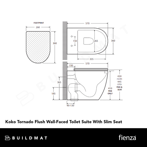 Fienza Koko Tornado Flush Wall-Faced Toilet Suite S-Trap (Pan and Seat Only) with Slim Seat Matte White