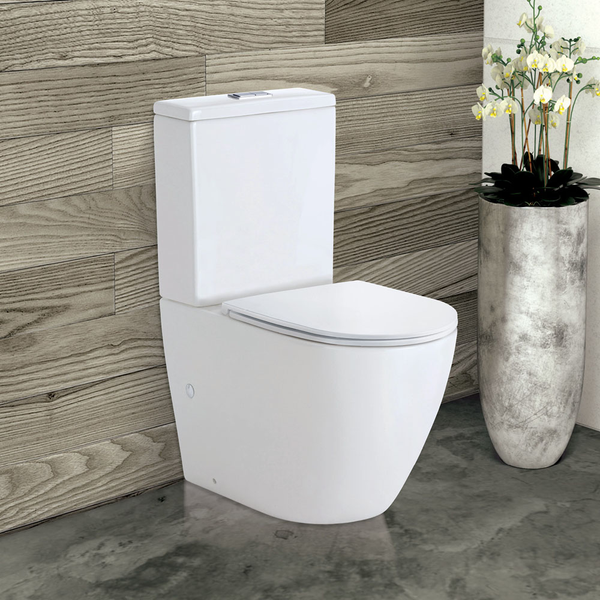 Fienza Koko Tornado Flush Back-to-Wall Toilet Suite P-Trap (Pan+Seat+GEBERIT Cistern) with Slim Seat Gloss White