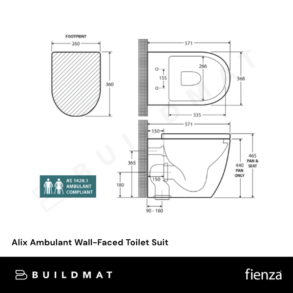 Fienza Alix Ambulant Wall-Faced Toilet Suit (Pan and Seat and GEBERIT Sigma In-Wall Cistern) Gloss White