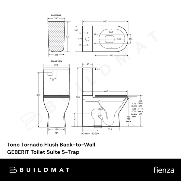 Fienza Tono Tornado Flush Back-to-Wall GEBERIT Toilet Suite S-Trap Gloss White