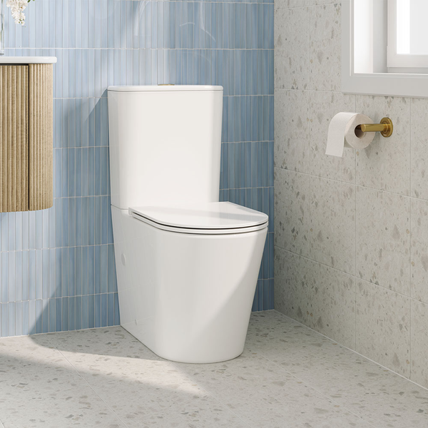 Fienza Tono Tornado Flush Back-to-Wall GEBERIT Slim Seat Toilet Suite S-Trap Gloss White