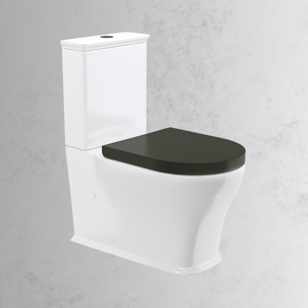 Fienza Lillian Tornado Flush Back-to-Wall Toilet Suite S-Trap 160-230 Gloss White with Black Seat