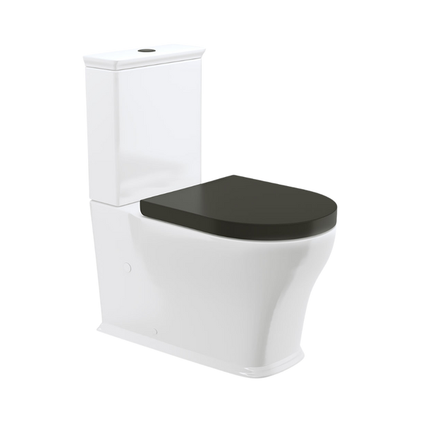 Fienza Lillian Tornado Flush Back-to-Wall Toilet Suite S-Trap 160-230 Gloss White with Black Seat
