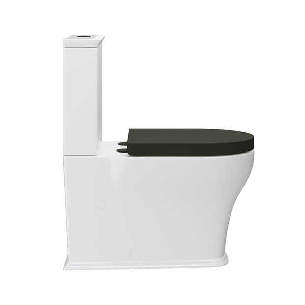 Fienza Lillian Tornado Flush Back-to-Wall Toilet Suite S-Trap 160-230 Gloss White with Black Seat