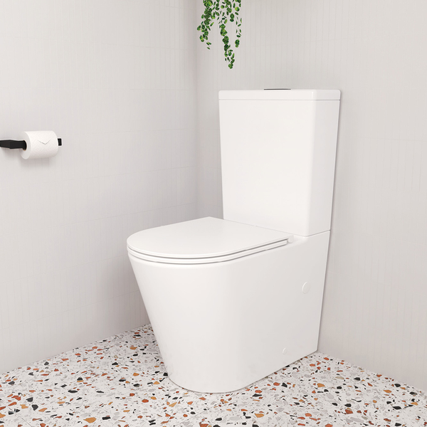 Fienza Aluca Tornado Flush Back-to-Wall R&T Toilet Suite with Slim Seat P-Trap Gloss White