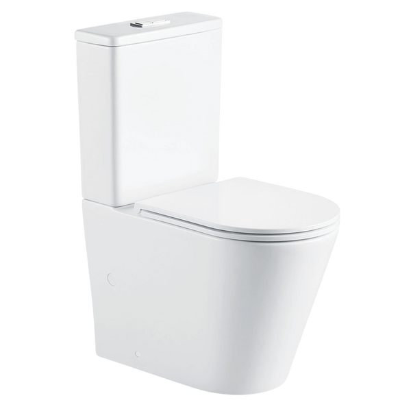Fienza Aluca Tornado Flush Back-to-Wall R&T Toilet Suite with Slim Seat P-Trap Gloss White