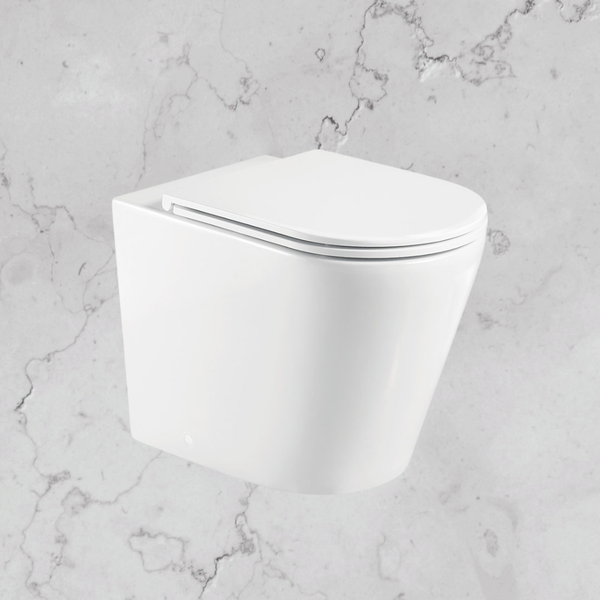 Fienza Aluca Tornado Flush Wall-Faced Toilet Suite with Slim Seat Gloss White