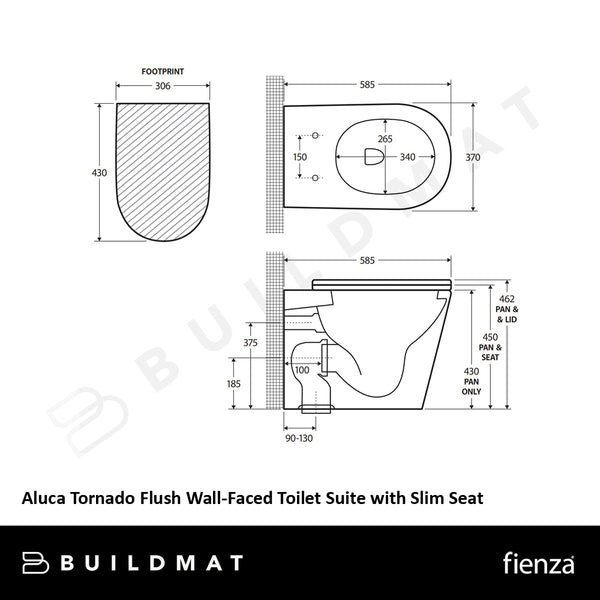 Fienza Aluca Tornado Flush Wall-Faced Toilet Suite with Slim Seat Gloss White