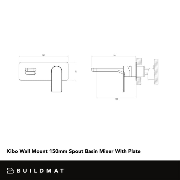 Arcisan Kibo Wall Mount 150mm Spout Basin Mixer With Plate (External Body Only) Brushed Gunmetal