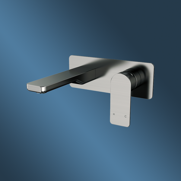 Arcisan Kibo Wall Mount 150mm Spout Basin Mixer With Plate (External Body Only) Brushed Gunmetal