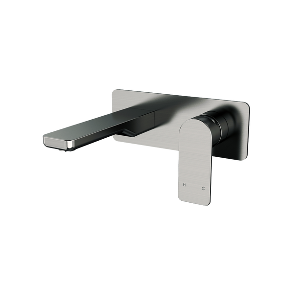 Arcisan Kibo Wall Mount 150mm Spout Basin Mixer With Plate (External Body Only) Brushed Gunmetal
