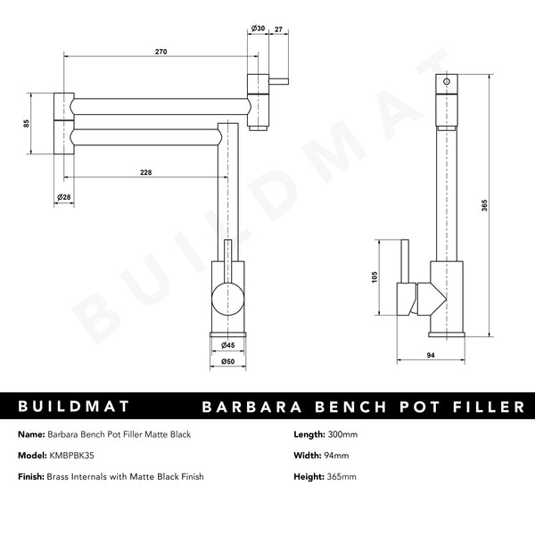 Alma Barbara Bench Pot Filler Matte Black