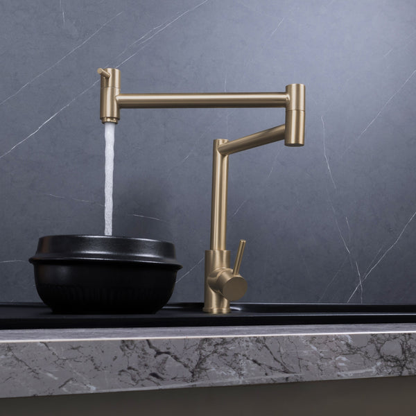 Alma Barbara Bench Pot Filler Brushed Brass Gold