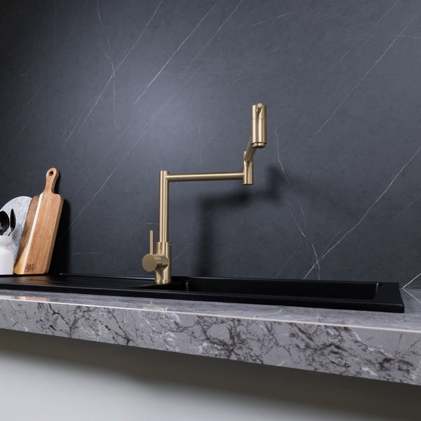 Alma Barbara Bench Pot Filler Brushed Brass Gold