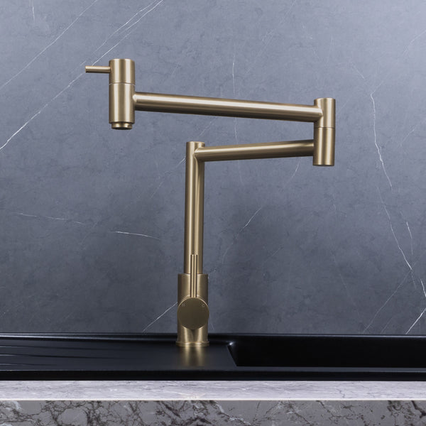Alma Barbara Bench Pot Filler Brushed Brass Gold