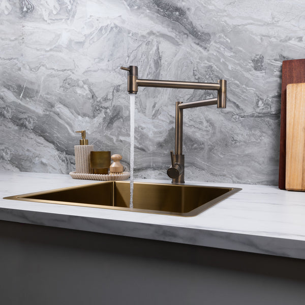 Alma Barbara Bench Pot Filler Brushed Vintage Antique Brass