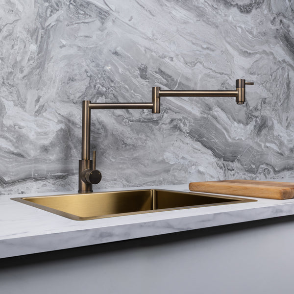 Alma Barbara Bench Pot Filler Brushed Vintage Antique Brass