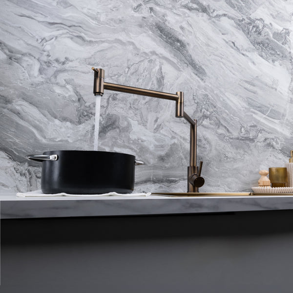 Alma Barbara Bench Pot Filler Brushed Vintage Antique Brass