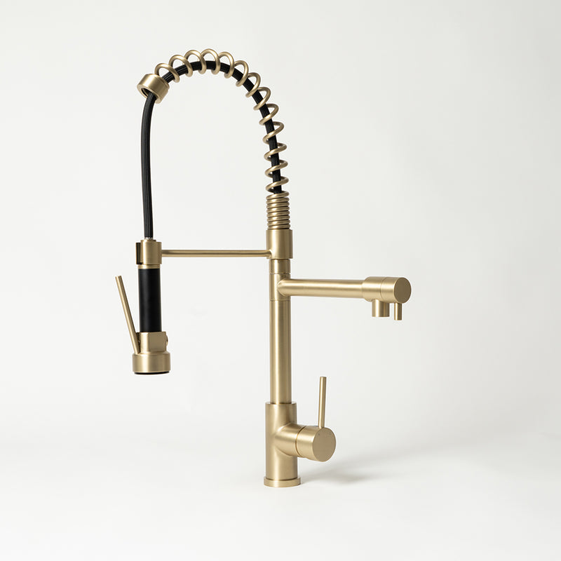 Cleo Brushed Brass Gold Pull Down Dual Spray Mixer