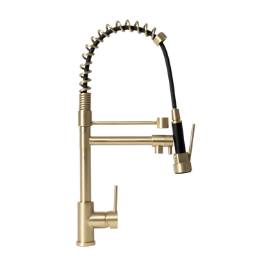 Cleo Brushed Brass Gold Pull Down Dual Spray Mixer