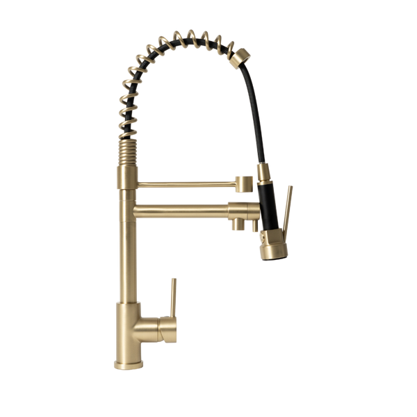 Cleo Brushed Brass Gold Pull Down Dual Spray Mixer