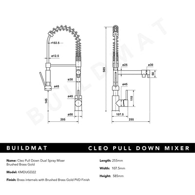 Cleo Brushed Brass Gold Pull Down Dual Spray Mixer