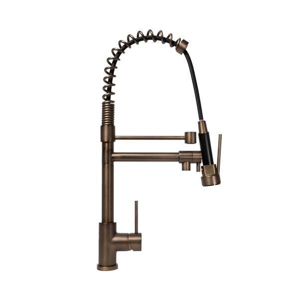 Alma Cleo Brushed Vintage Antique Brass Pull Down Dual Spray Mixer