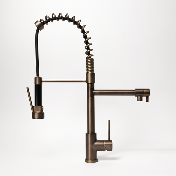 Alma Cleo Brushed Vintage Antique Brass Pull Down Dual Spray Mixer