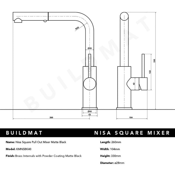 Alma Nisa Square Pull Out Mixer Matte Black
