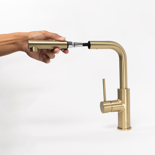 Alma Nisa Square Pull Out Mixer Brushed Brass Gold